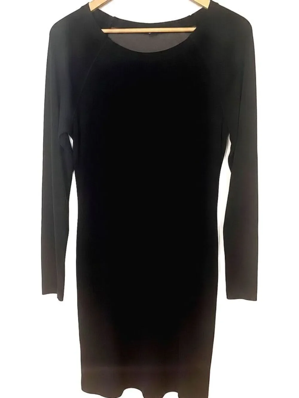 Alice+Olivia Scoop Black Bodycon Dress Long Sleeve Sheer Mesh Back Raw Hem L
